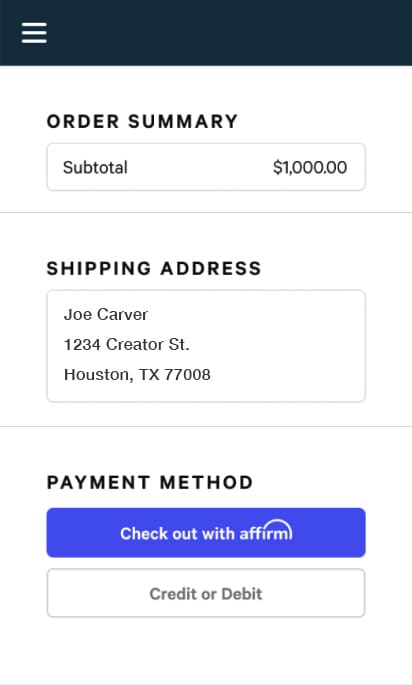 Select Affirm Payment Method